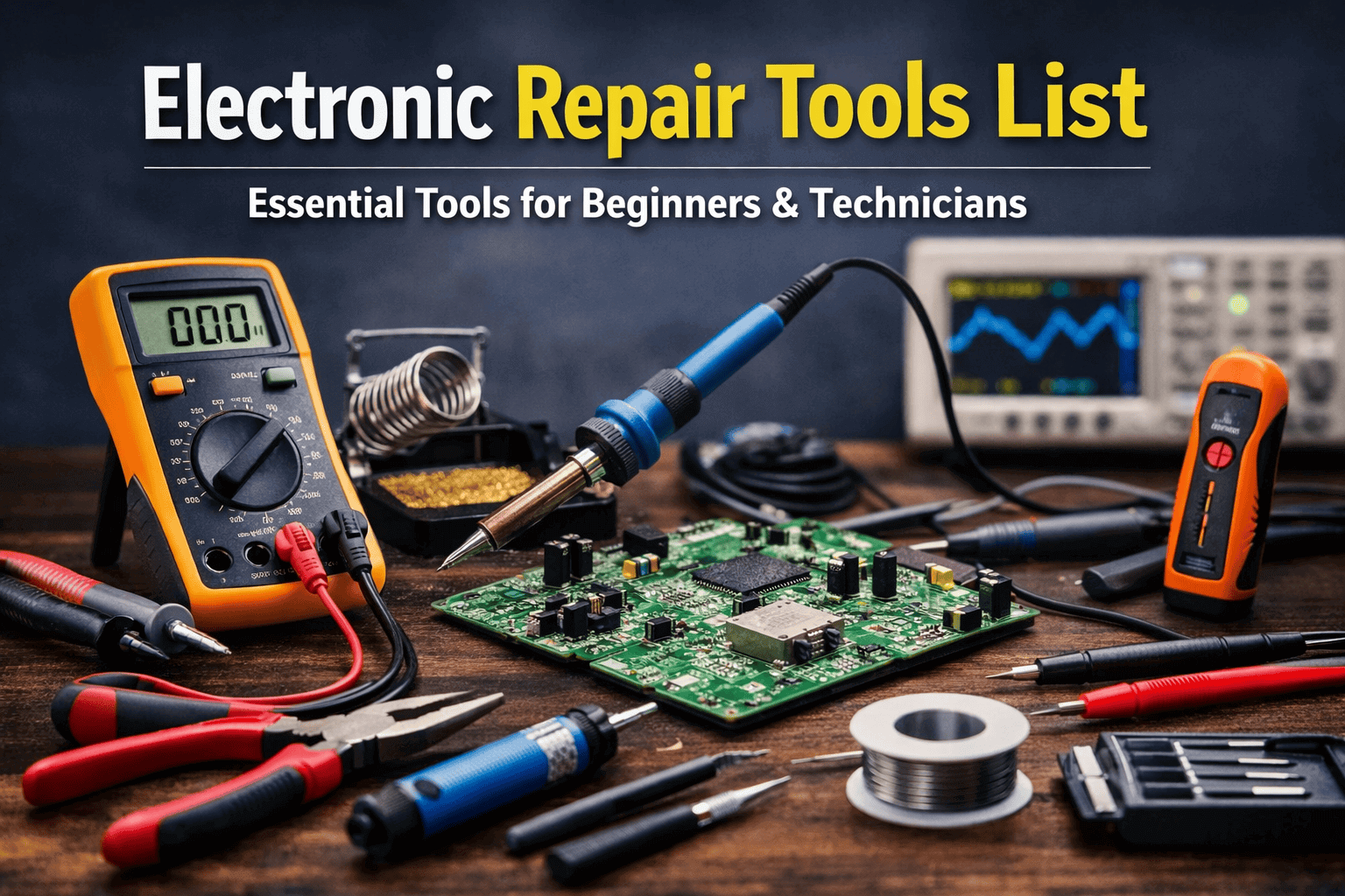 Discover a complete electronic repair tools list covering testing, soldering, safety, and advanced tools. A practical guide for beginners and technicians.